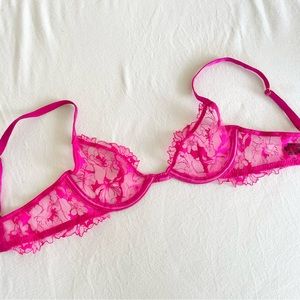 Victoria’s Secret Hot Neon Pink Lacey Unlined Under Wire Demi Bra